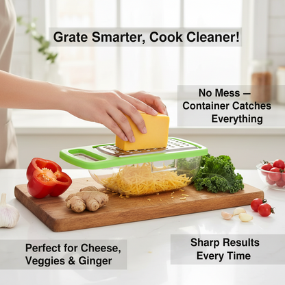 Stainless Steel Cheese Grater with Container Box — Kitchen Grater for Vegetables, Fruits & Ginger (Pack of 2)