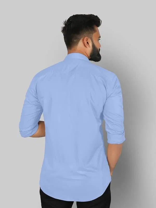 Men's Sky Blue Slim Fit Solid Formal & Casual Full Sleeve Shirt