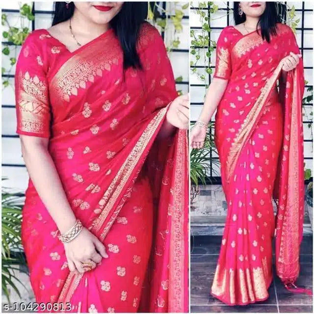 Jacquard Saree For Women (Brown, 6.3m)