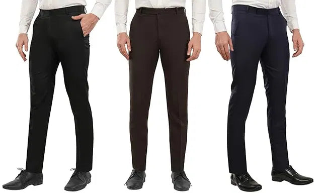 Cotton Blend Trouser for Men — Pack of 3 Black Formal Trousers (Size 28-36)