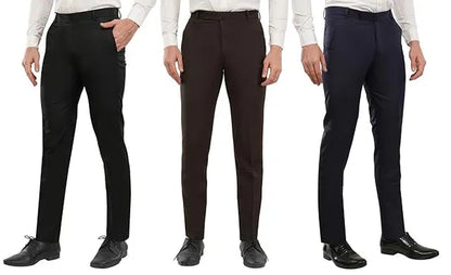 Cotton Blend Trouser for Men — Pack of 3 Black Formal Trousers (Size 28-36)