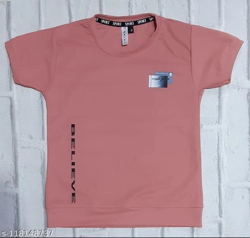Cotton Blend Round Neck Printed T-Shirt for Boys — Peach Casual Wear (3-14 Years)