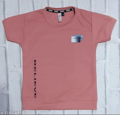 Cotton Blend Round Neck Printed T-Shirt for Boys — Peach Casual Wear (3-14 Years)