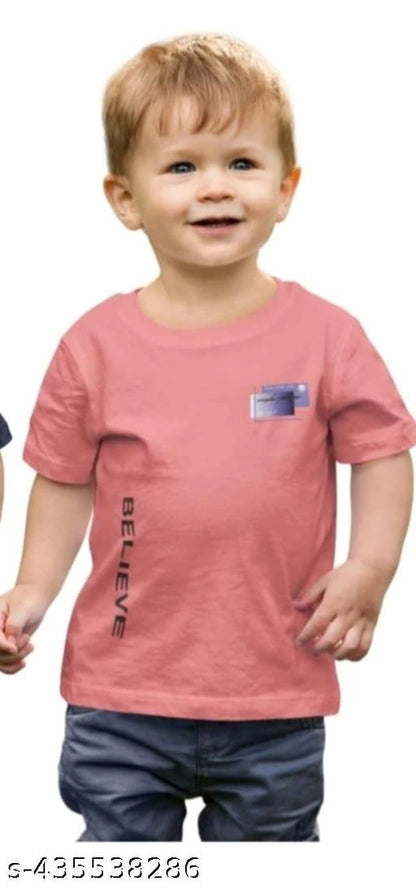 Cotton Blend Round Neck Printed T-Shirt for Boys — Peach Casual Wear (3-13 Years)