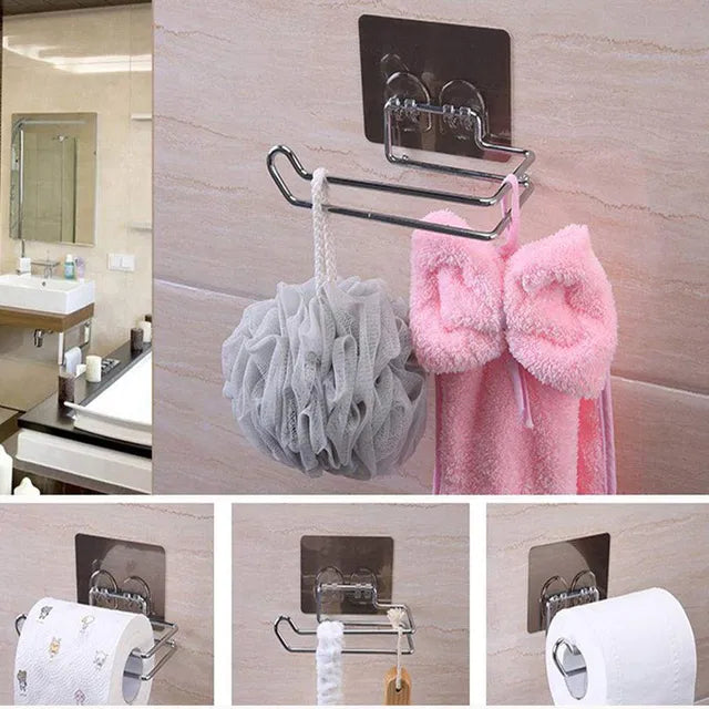 Stainless Steel Self Adhesive Toilet Paper Holder — Wall Mount Tissue Roll Holder for Bathroom (No Drilling)