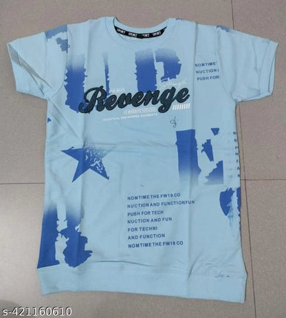 Cotton Blend Round Neck Printed T-Shirt for Boys — Sky Blue Casual Wear (2-16 Years)