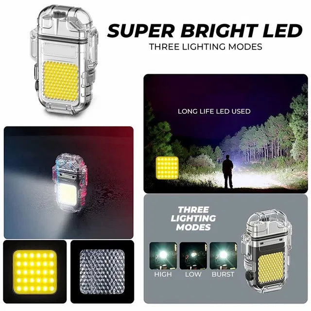 Metal Black LED Flashlight Lighter — 2-in-1 Torch & Windproof Lighter