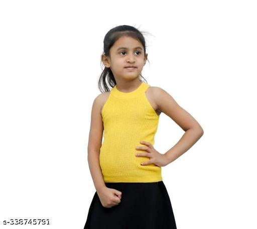 Cotton Blend Solid Top for Girls — Yellow Casual Wear for Kids (1-8 Years)