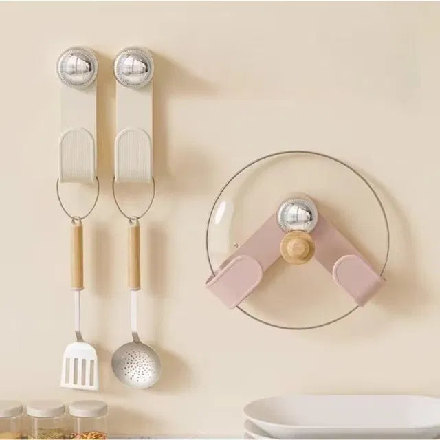 Pot Lid Holder with Suction Cup — Wall Mounted Kitchen Lid & Spoon Rest Organiser