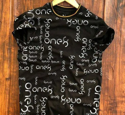 Men's Black All-Over Print T-Shirt — Bold Pattern Casual Tee