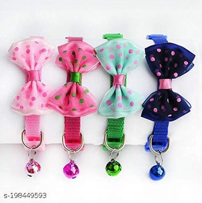 Polka Dot Bow-Tie Pet Collar with Bell — Adjustable Nylon Collar for Cats & Small Dogs | Pack of 4