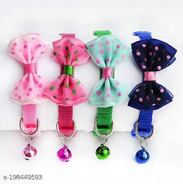 Polka Dot Bow-Tie Pet Collar with Bell — Adjustable Nylon Collar for Cats & Small Dogs | Pack of 4