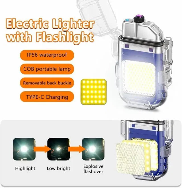 Metal Black LED Flashlight Lighter — 2-in-1 Torch & Windproof Lighter
