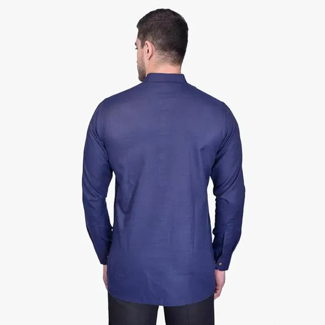 Men's Slim Fit Full Sleeve Cotton Short Kurta — Pack of 3 (Navy Blue)