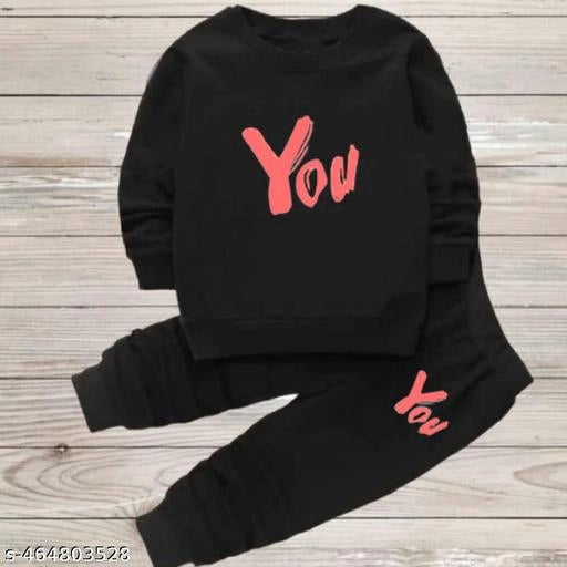Cotton Blend Printed Clothing Set for Kids — Black Top & Bottom Set (0-8 Years)