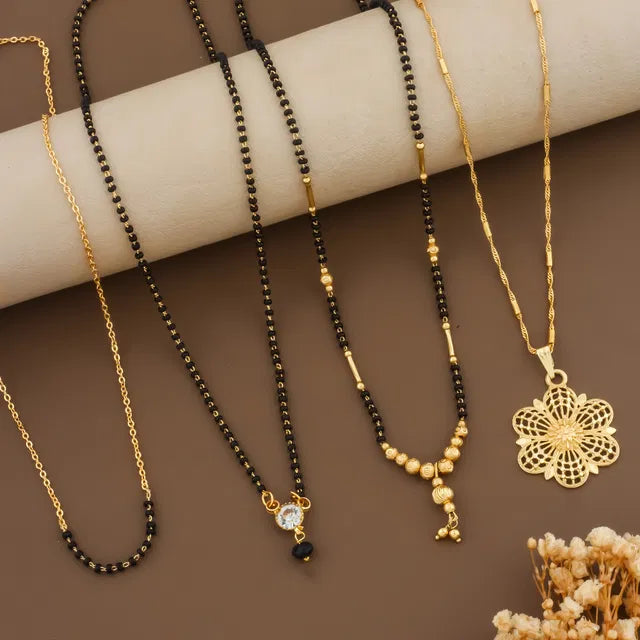 Mangalsutra Mala Design with Moti Chain — Long & Short Combo (Pack of 4)