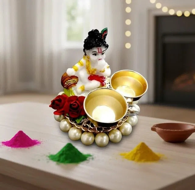 Kanha Tilak Plate — Krishna Haldi Kumkum Holder Pooja Thali Set 6 Inches (Pack of 1)