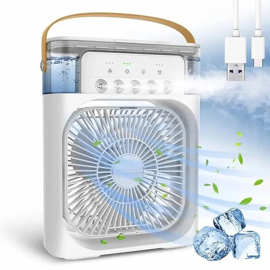 Mini Air Cooler Fan with 7 Color LED Light — 3 Speeds & 3 Spray Modes | Portable Room Cooler