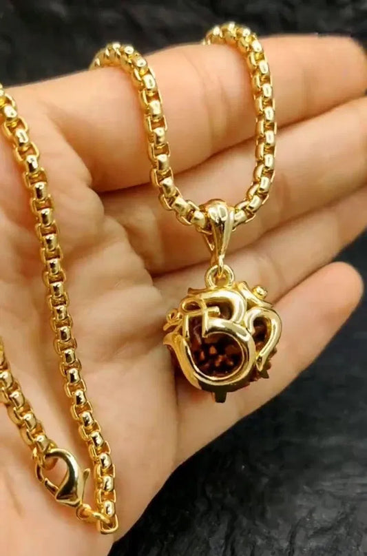 Om Rudraksha Pendant With Chain featuring a natural brown Rudraksha bead on a silver chain, ideal for spiritual and daily