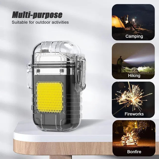 Metal Black LED Flashlight Lighter — 2-in-1 Torch & Windproof Lighter