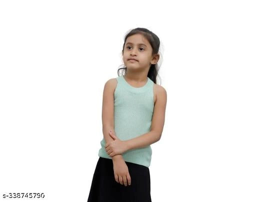 Cotton Blend Solid Top for Girls — Sea Green Casual Wear for Kids (1-8 Years)