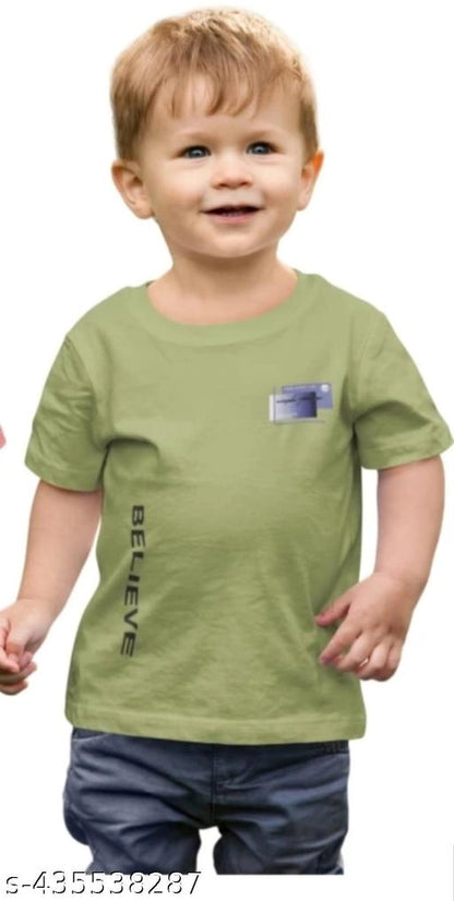Cotton Blend Round Neck Printed T-Shirt for Boys — Green Casual Wear (3-13 Years)