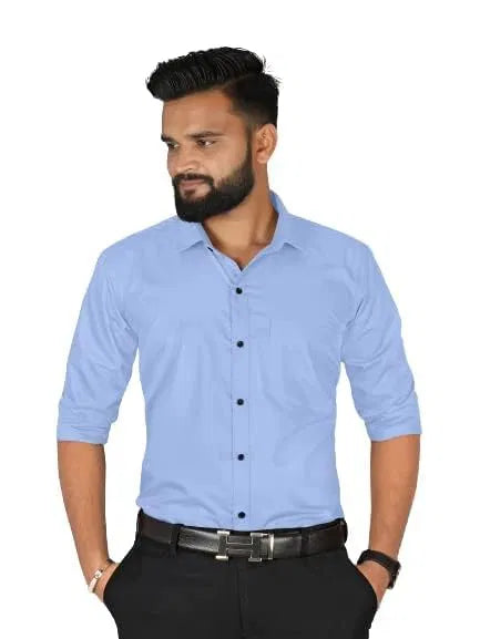 Men's Sky Blue Slim Fit Solid Formal & Casual Full Sleeve Shirt