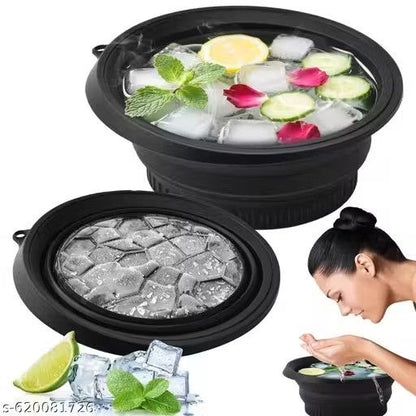 Collapsible Silicone Ice Bowl — Foldable Face Wash Basin with Built-In Ice Tray for Skin Icing & Face Care