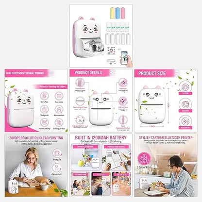 Bluetooth Inkless Wireless Thermal Mini Printer for Students — Android & iOS | 1200mAh