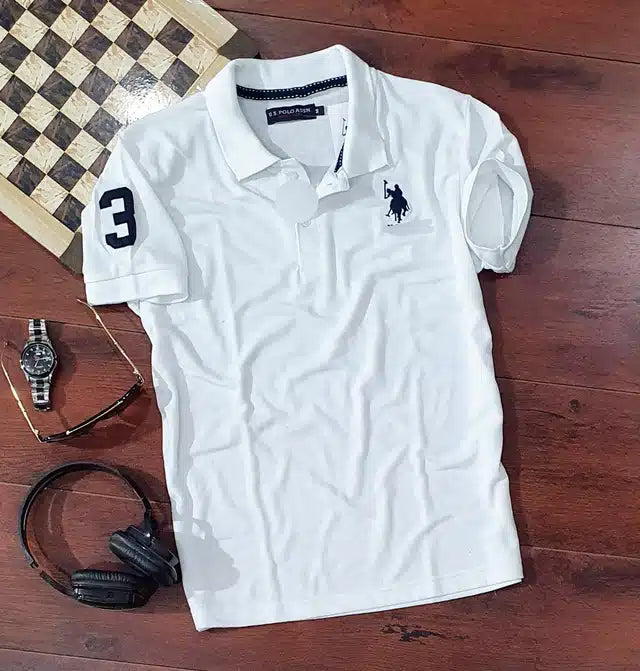 Half Sleeves Casual T-shirt for Men (White, XL)