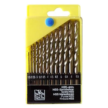 Multi-Material Drill Bits Set with various sizes, featuring durable metal tips for drilling wood, iron, aluminium, and