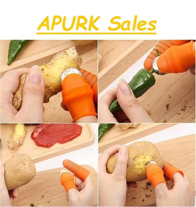 KPS Silicone Thumb Knife — Finger Cutter Tool for Vegetables, Plants & Fruits with Orange Finger Protector (Set of 1)