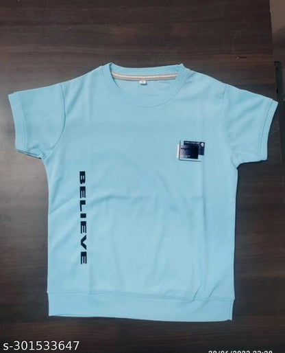 Cotton Blend Round Neck Printed T-Shirt for Boys — Sky Blue Casual Wear (2-10 Years)