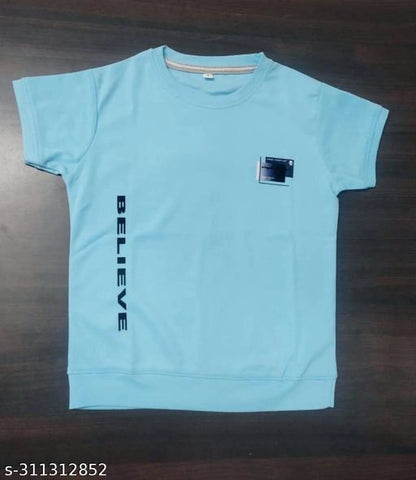 Cotton Blend Round Neck Printed T-Shirt for Boys — Sky Blue Casual Wear (2-8 Years)