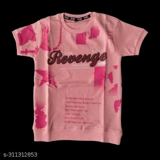Cotton Blend Round Neck Printed T-Shirt for Boys — Peach Casual Wear (2-16 Years)
