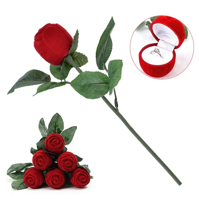 Valentine Special Adjustable Proposal Ring with Velvet Red Rose Alloy Crystal Platinum Plated Ring