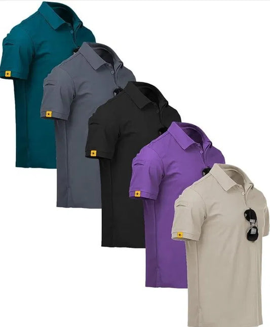 Men's Cotton Polo T-Shirt — Pack of 5 (Teal, Grey, Black, Purple, Beige)