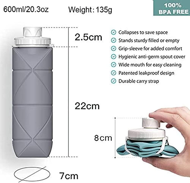 Collapsible Sports Water Bottles Leakproof Valve BPA Free Silicone Foldable Water Bottle