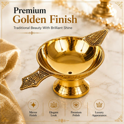 Pure Brass Traditional Decorative Diya Set for Puja, Aarti & Home Temple (Pack of 2)