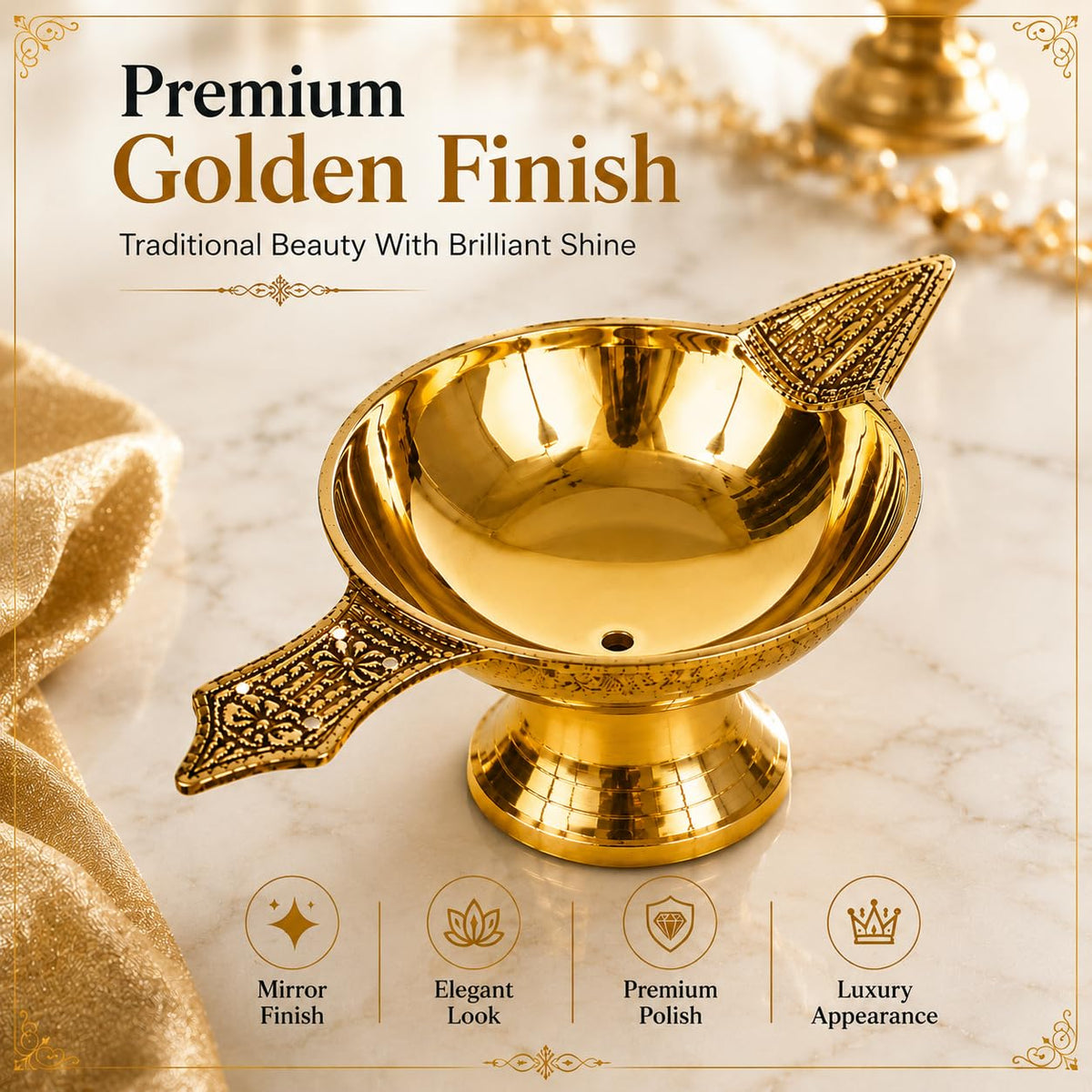 Pure Brass Traditional Decorative Diya Set for Puja, Aarti & Home Temple (Pack of 2)