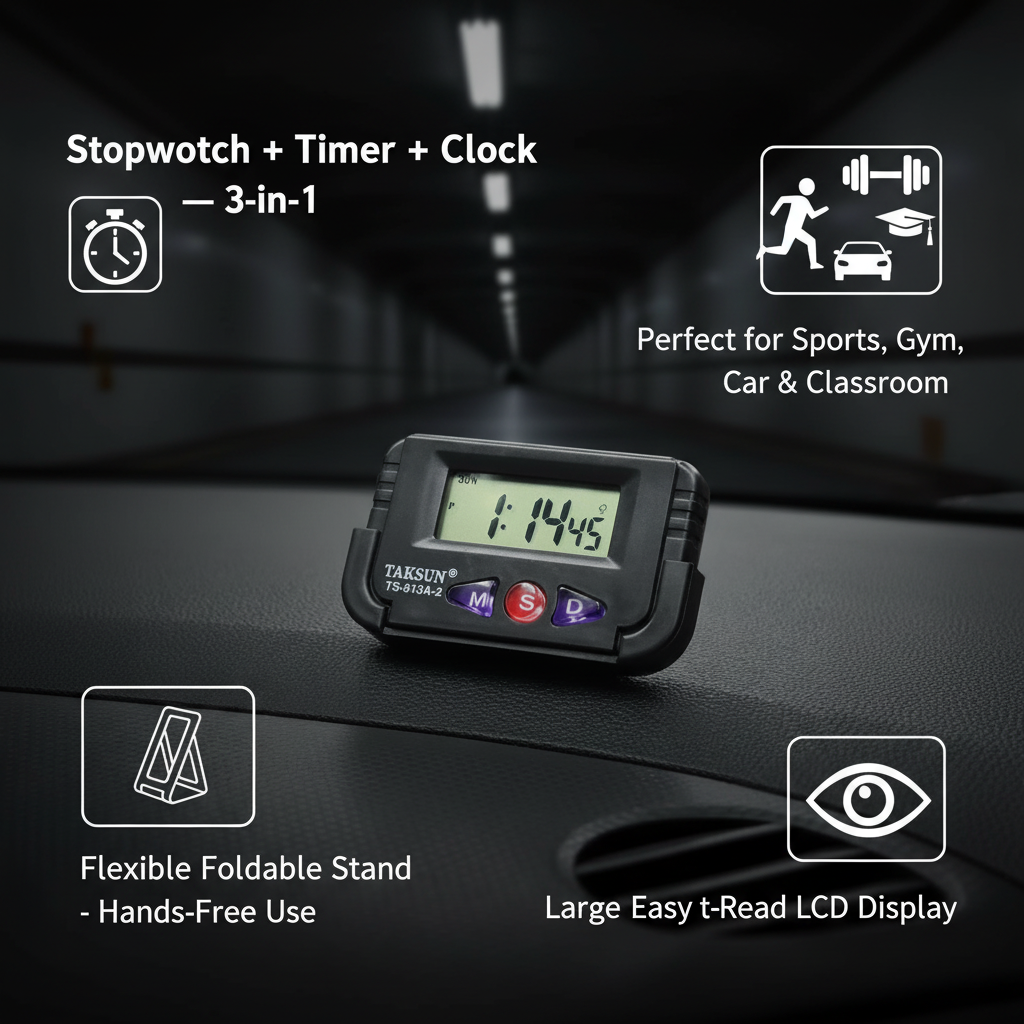Digital Black Stopwatch with Flexible Stand — Multi-Function Sports Timer Watch
