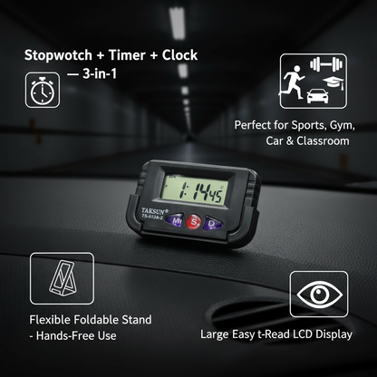 Digital Black Stopwatch with Flexible Stand — Multi-Function Sports Timer Watch