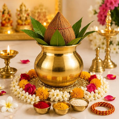Pure Brass Traditional Pooja Lota Kalash for Daily Worship & Religious Ceremonies