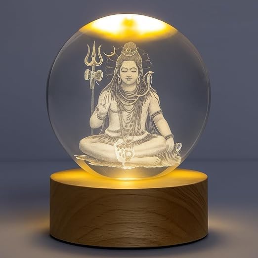 3D Shiv Crystal Ball Night Lamp with LED Wooden Base