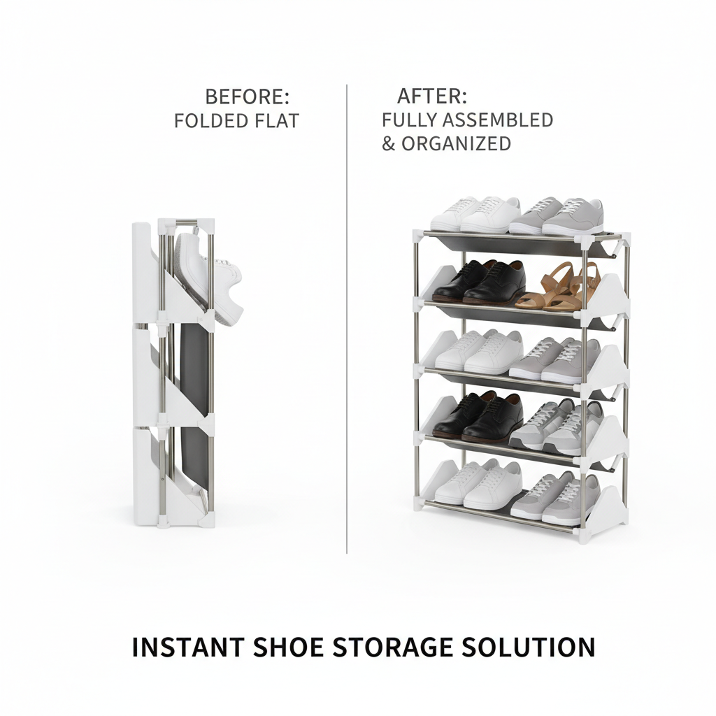 Foldable Shoe Rack (Multicolor) | Collapsible Space-Saving Shoe Organiser for Home