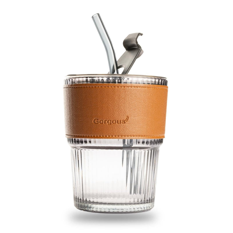 Glass Tumbler with Lid & Glass Straw Pack of 1, 450ml