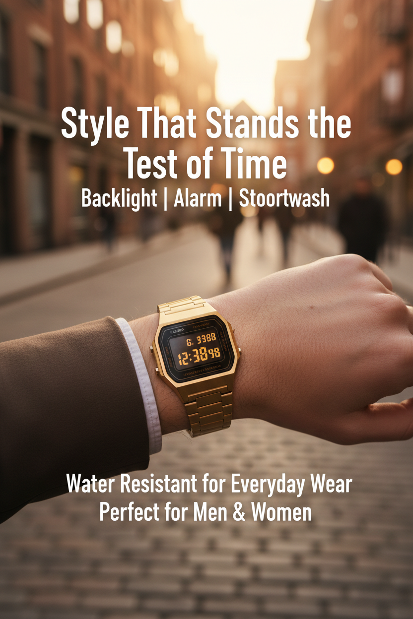 Retro Digital Watch — Unisex Water Resistant Timepiece with Alarm, Stopwatch & Backlight for Men & Women