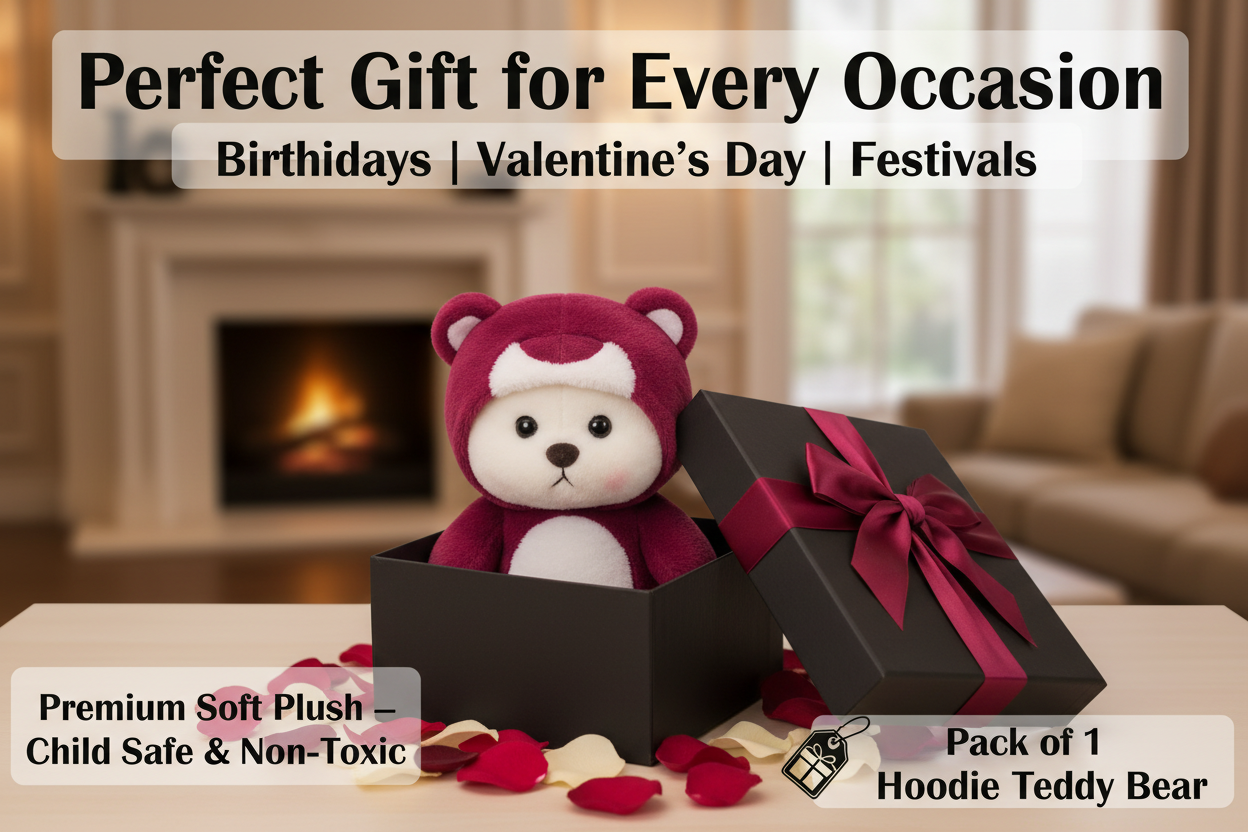 Hoodie Teddy Bear — Cute Stuffed Animal Soft Toy for Kids & Gifting