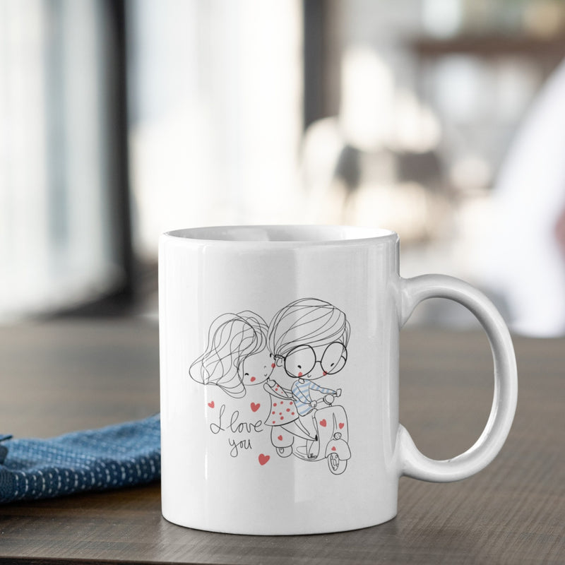 I Love You Cute Couple Design Red Ceramic Coffee Mug with Coaster and Tea Mug