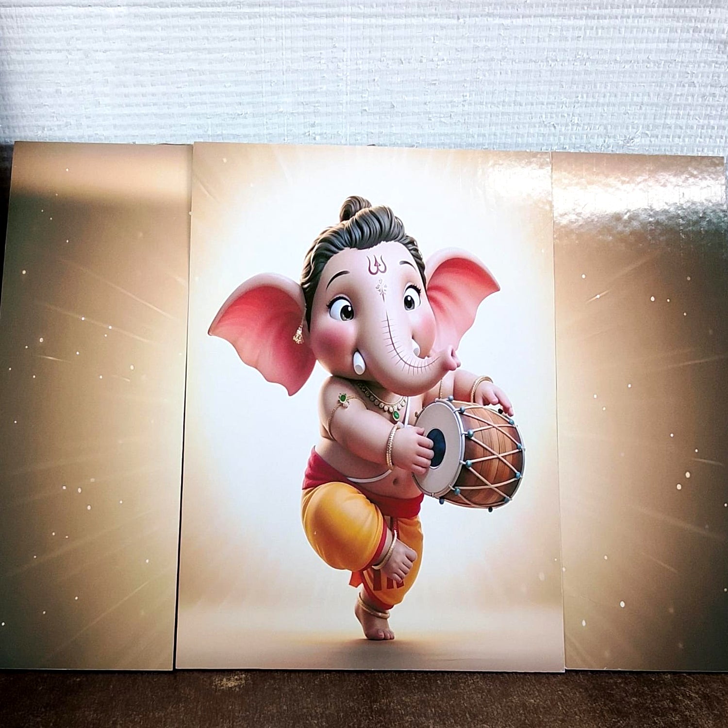 Ganesha 3 Panel Mdf Wall Frame Home Decor Religious Art 16.5x12in (1 Pc)